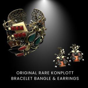 Authentic Rare Handmade Konplott Ladybug Bracelet Bangle and Earrings Set